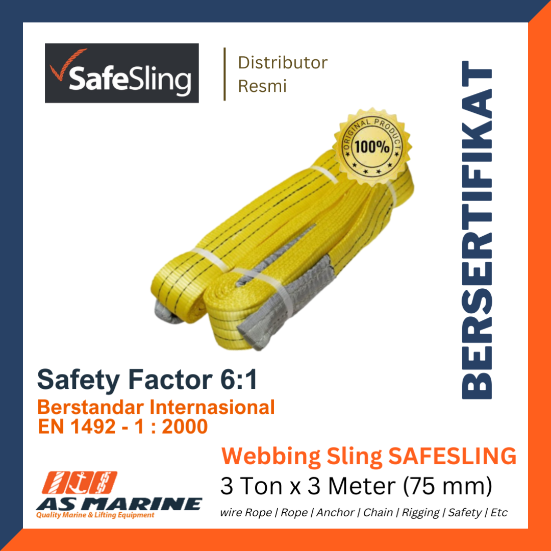 Webbing Sling Belt / Tali Angkat 3 Ton x 3 Meter Safesling 75 mm
