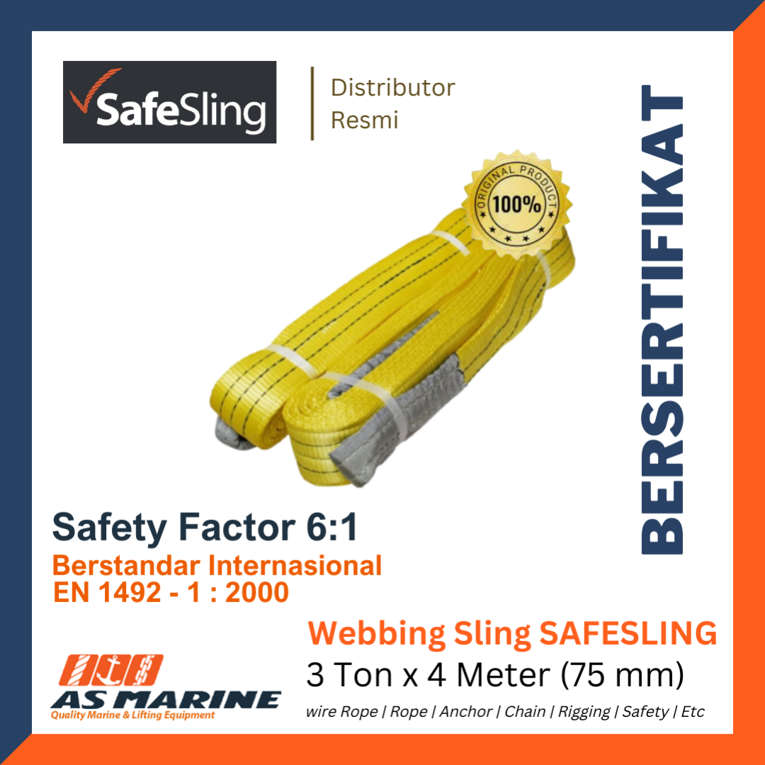 Webbing Sling Belt / Tali Angkat 3 Ton x 4 Meter Safesling 75 mm