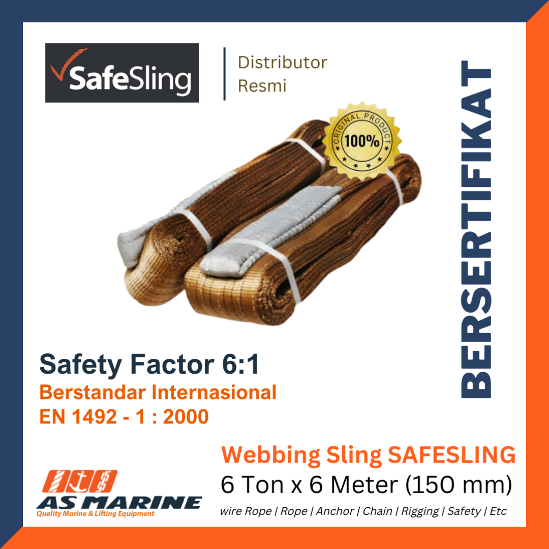 Webbing Sling Belt / Tali Angkat 6 Ton x 6 Meter Safesling 150 mm