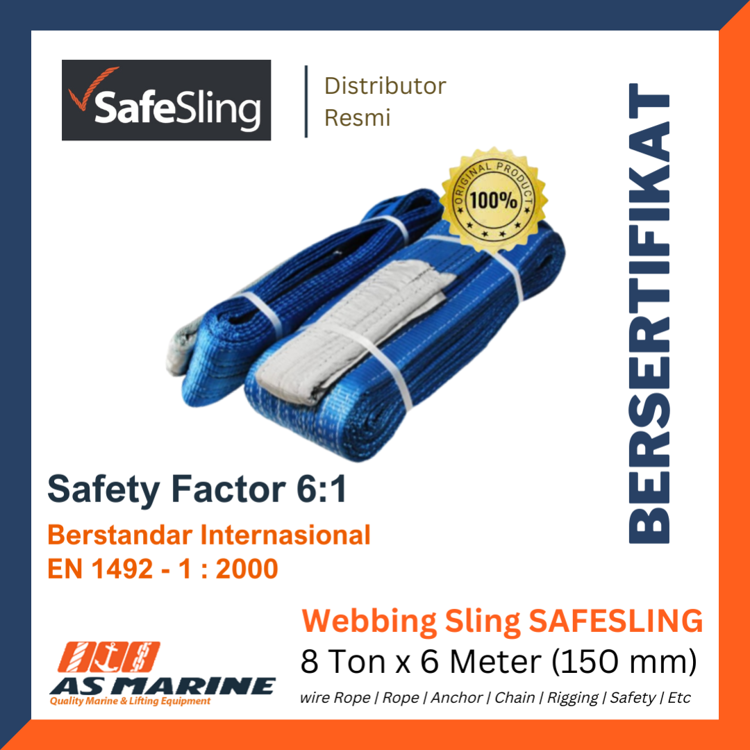 Webbing Sling Belt / Tali Angkat 8 Ton x 6 Meter Safesling 150 mm