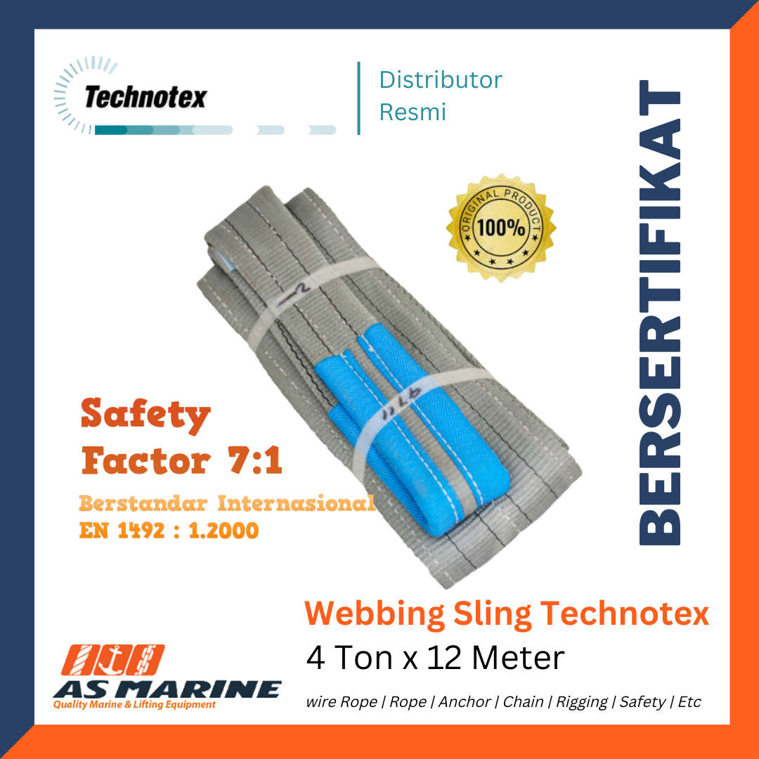 Webbing Sling Belt / Tali Angkat 4 Ton x 12 Meter 120 mm Technotex Holland