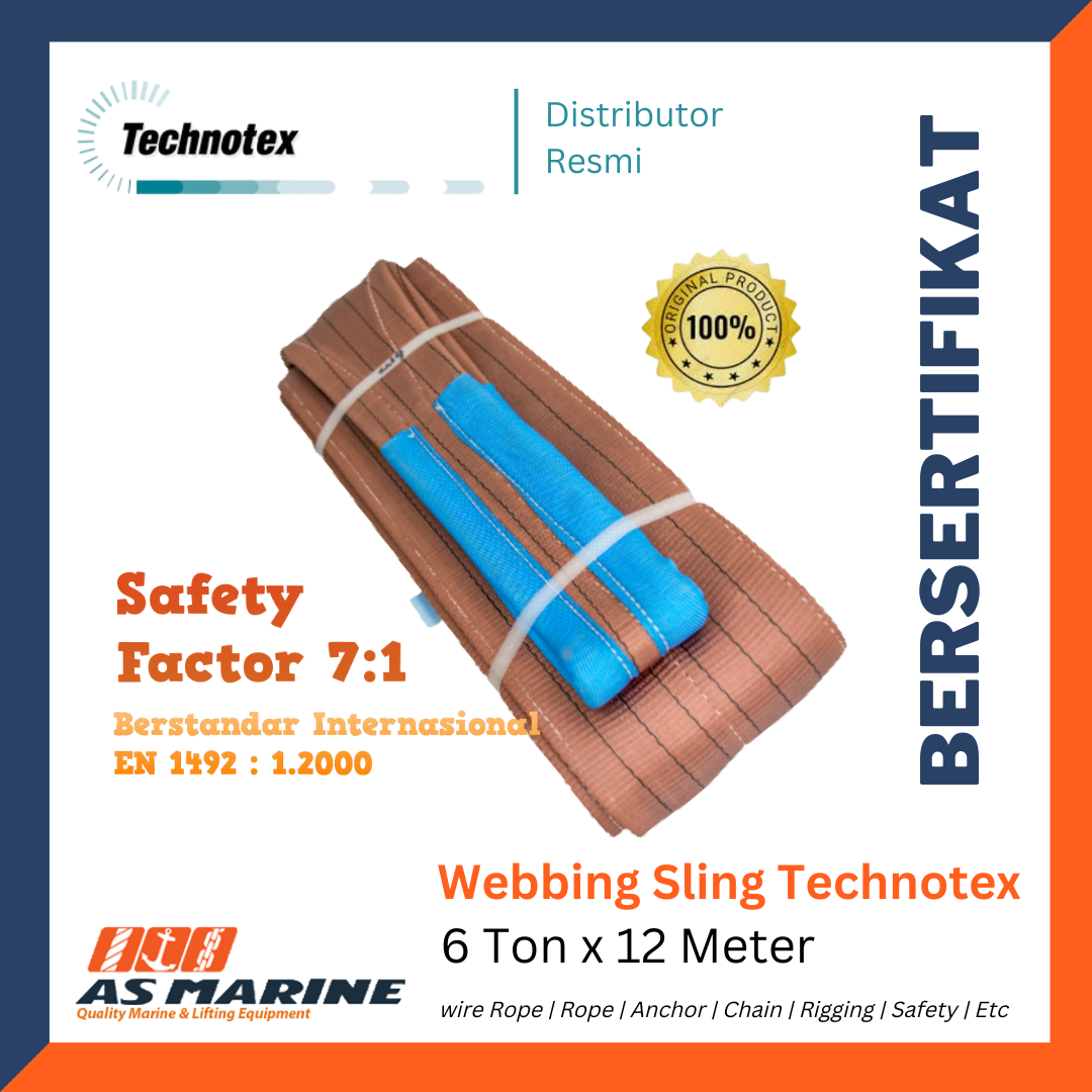 Webbing Sling Belt / Tali Angkat 6 Ton x 12 Meter 180 mm Technotex Holland