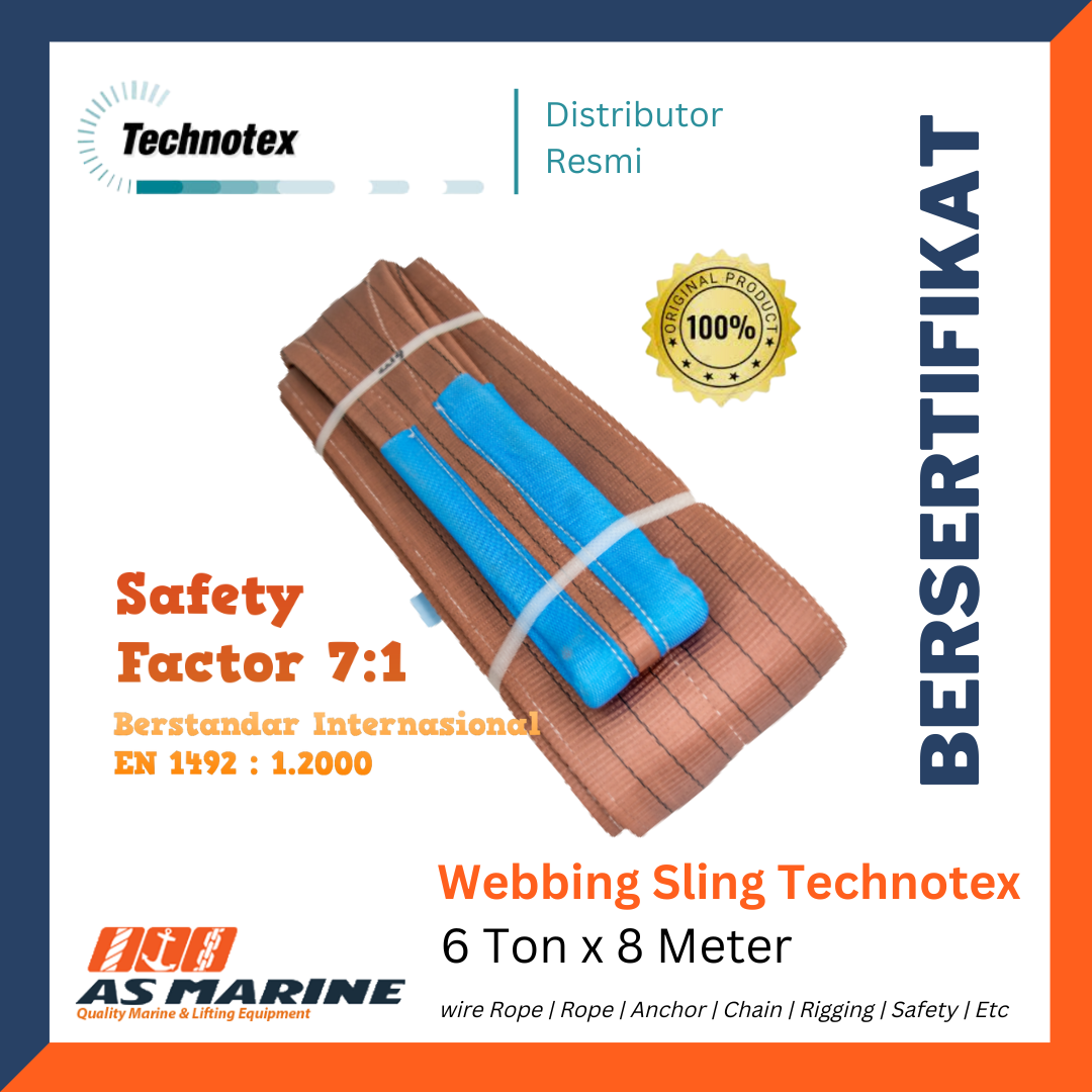 Webbing Sling Belt / Tali Angkat 6 Ton x 8 Meter 180 mm Technotex Holland