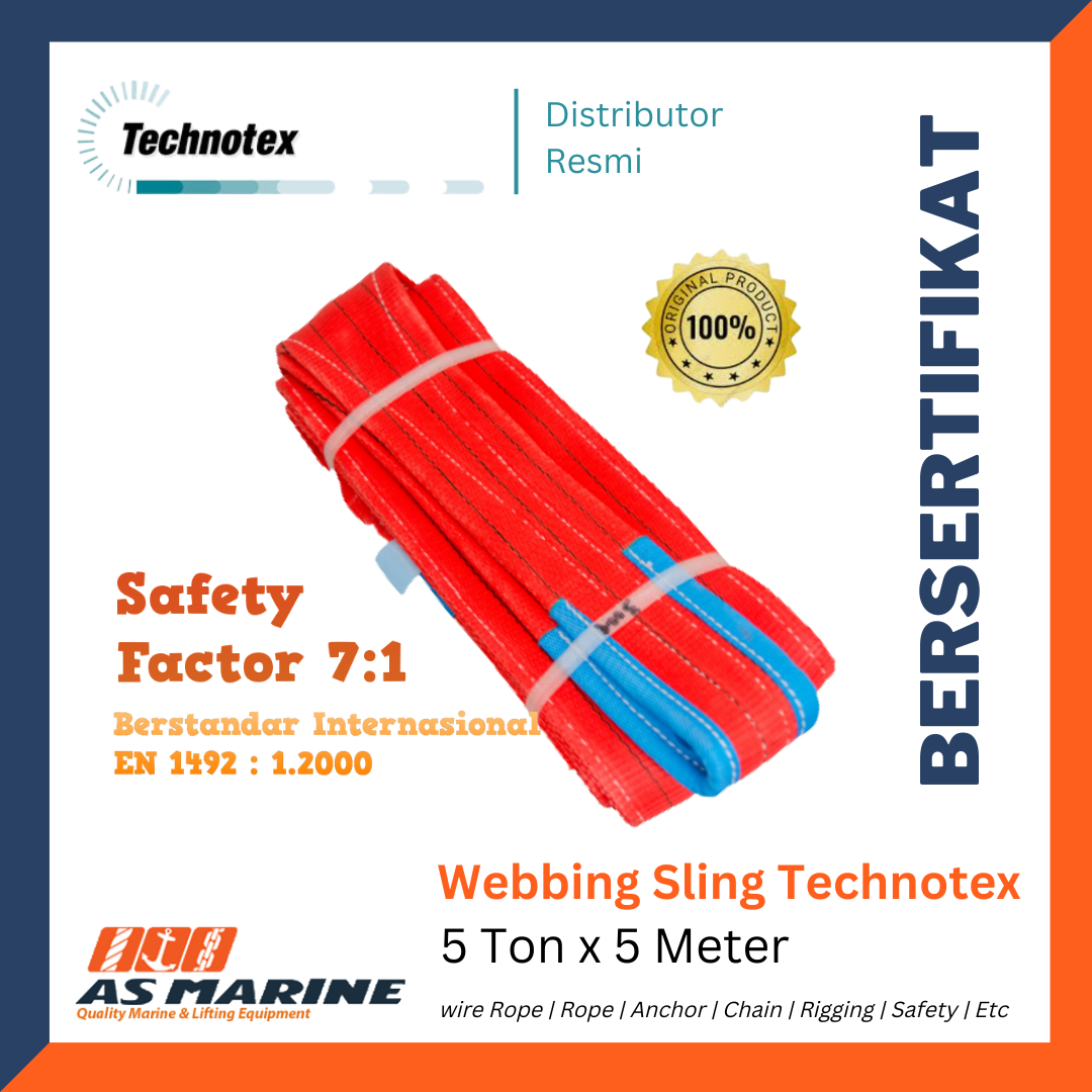 Webbing Sling Belt / Tali Angkat 5 Ton x 5 Meter 150 mm Technotex Holland
