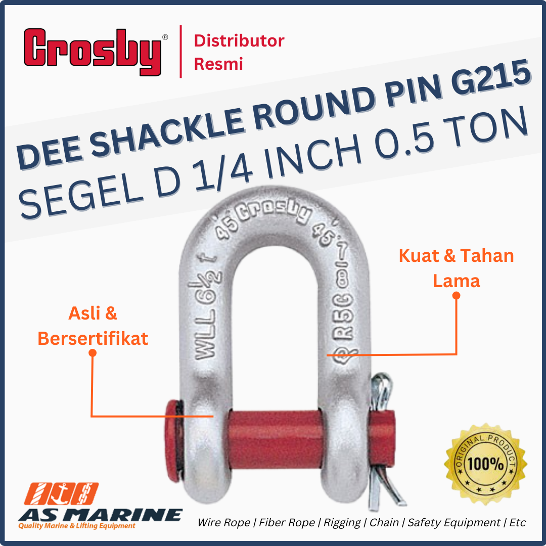 CROSBY USA Dee Shackle / Segel D G215 Round PIN 1/4 Inch 0.5 Ton