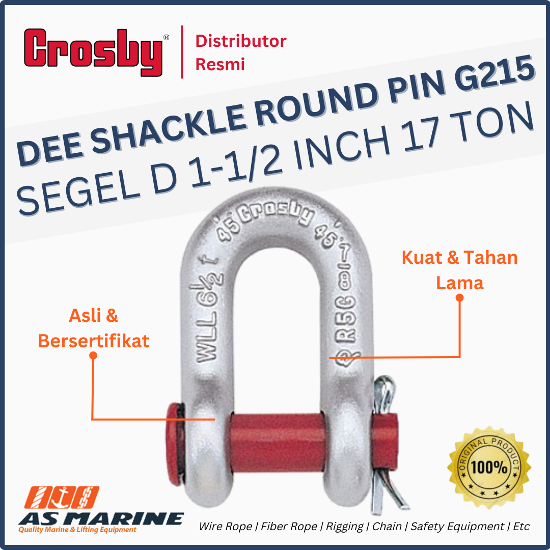 CROSBY USA Dee Shackle / Segel D G215 Round PIN 1-1/2 Inch 17 Ton