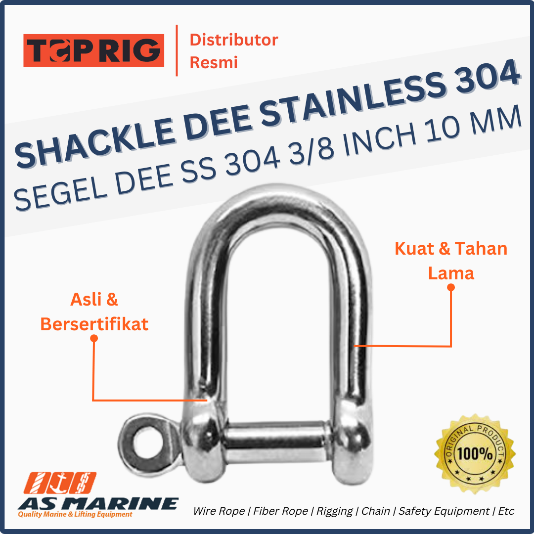Toprig Shackle Dee / Segel D Stainless Steel 304 3/8 Inch 10 mm