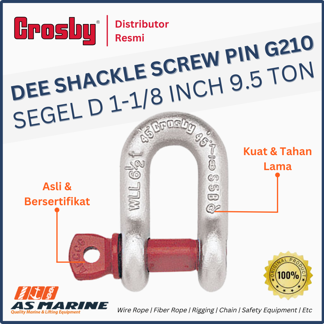 shackle crosby dee G210 screw pin 1-1/8 inch 9.5 ton