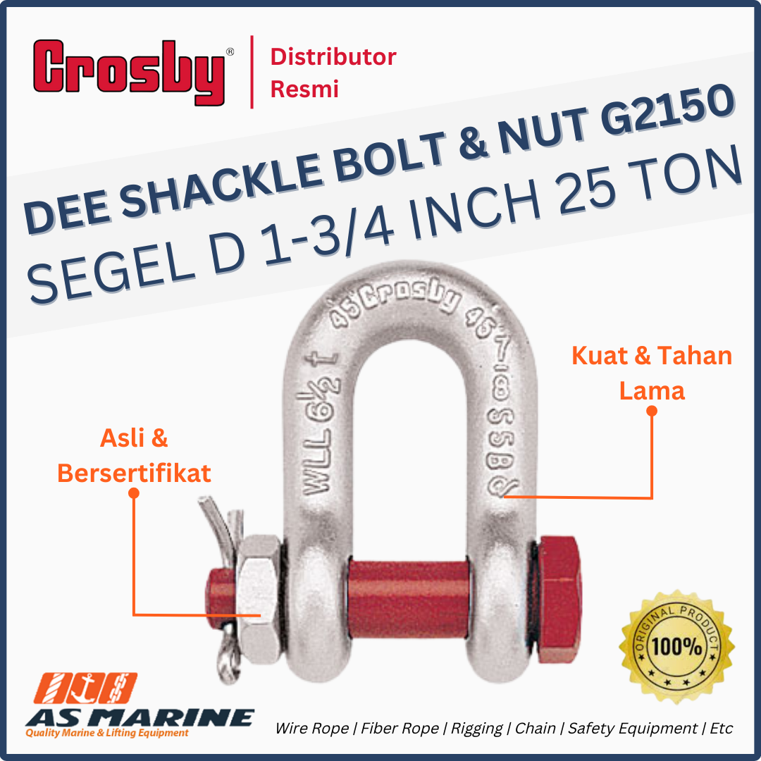 CROSBY USA Dee Shackle / Segel D G2150 Bolt & Nut 1-3/4 Inch 25 Ton