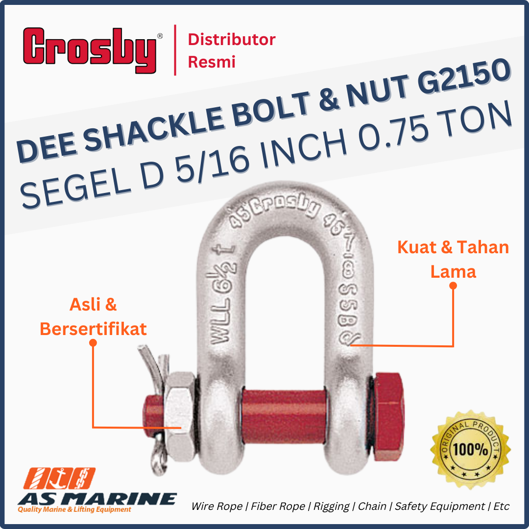CROSBY USA Dee Shackle / Segel D G2150 Bolt & Nut 5/16 Inch 0.75 Ton
