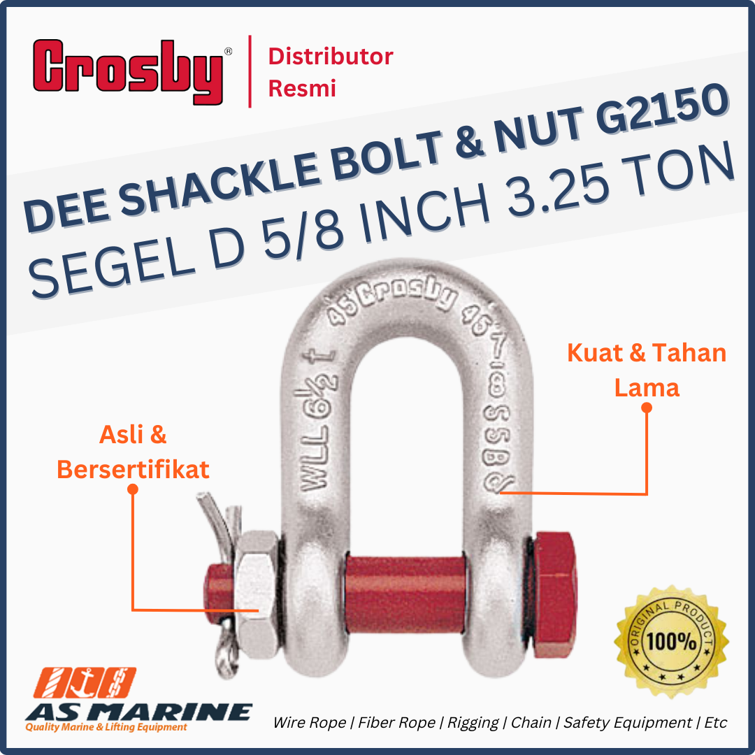 CROSBY USA Dee Shackle / Segel D G2150 Bolt & Nut 5/8 Inch 3.25 Ton