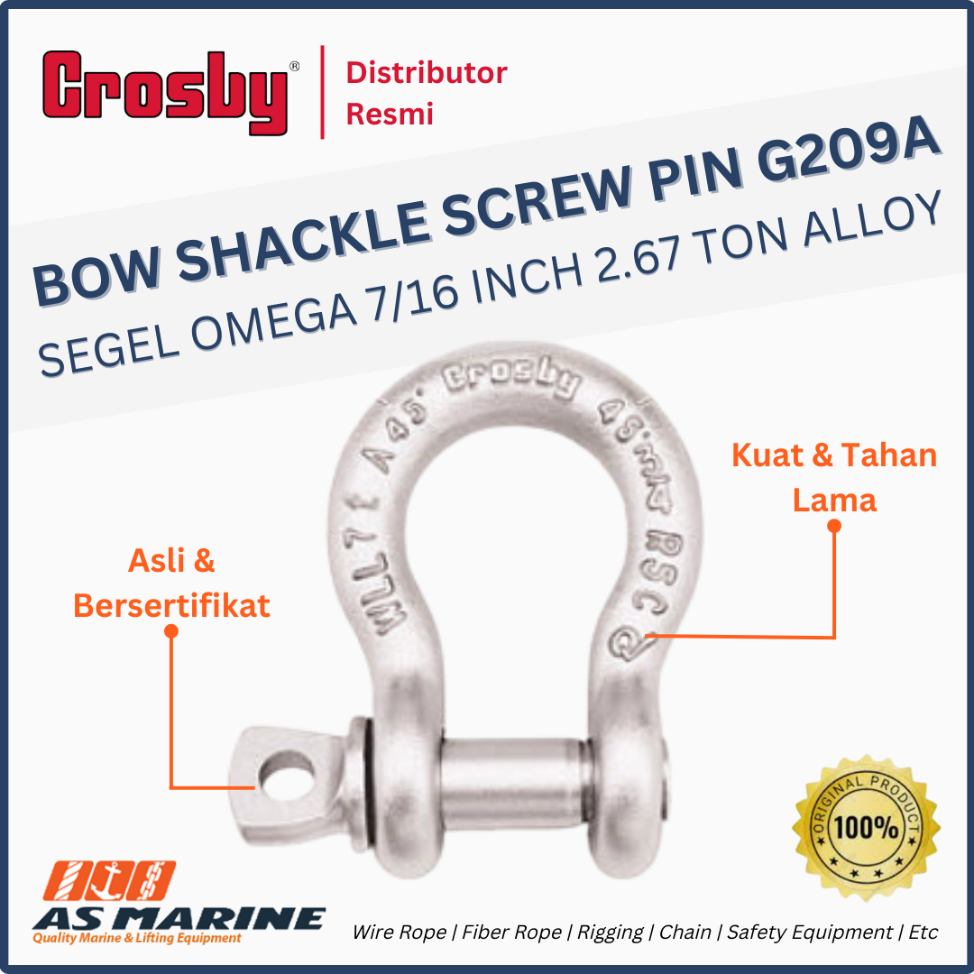 shackle crosby omega G209A screw pin 7/16 inch 2.67 ton