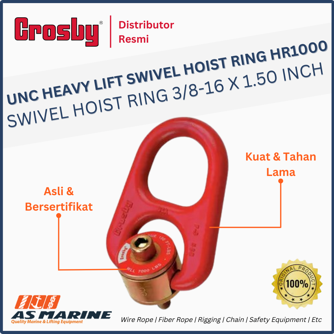 CROSBY USA UNC Heavy Lift Swivel Hoist Ring HR1000 3/8 - 16 x 1.50 Inch